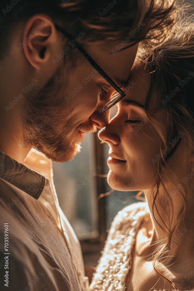 Poster a captivating image of a man and a woman engaged in a gaze, conveying a sense of connection and inti