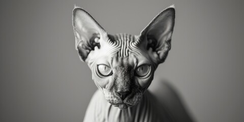 A black and white photo of a sphy cat. Suitable for various purposes - Powered by Adobe