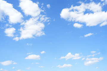 Blue sky background with fluffy clouds in summer