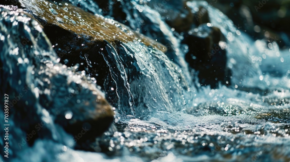 Poster A close up view of a flowing stream of water. Ideal for use in nature or environmental-themed projects