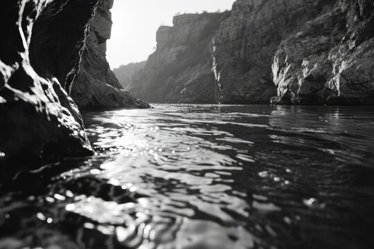A black and white photo of a river. Can be used for various purposes