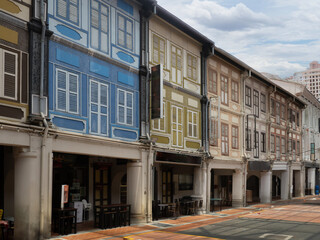 Street of Colonial era buildings in China town, Singapore