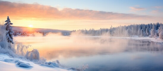 Rovaniemi, Finland is a wintry picture within the Arctic Circle. - obrazy, fototapety, plakaty