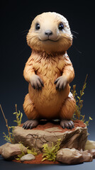 Anthropomorphic Beaver Character on Tree Stump

