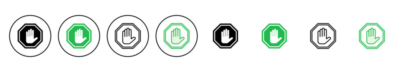 Stop icon set. stop road sign. hand stop icon vector