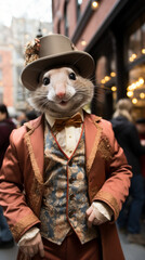 Fototapeta premium Anthropomorphic Mouse Character in Vintage Suit and Top Hat