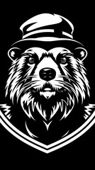 Obraz premium Anthropomorphic bear Illustration in Black and White