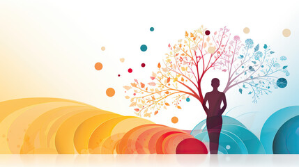 Abstract Zen Banner with a Women in front of a Tree of Life 