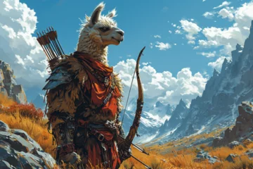 Foto auf Alu-Dibond illustration of an alpaca warrior carrying an arrow © Angah
