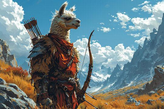 illustration of an alpaca warrior carrying an arrow