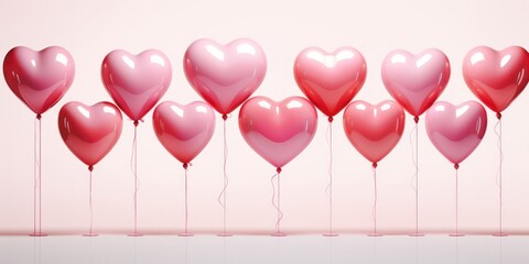 Row of Pink and Red Heart Balloons - Perfect for Valentines Day or Generative AI