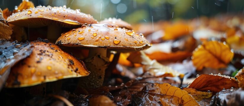 Autumn rain gives way to mushroom growth.