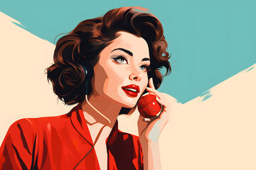 woman on telephone, pop art woman on telephone, making a call, 1960, oldschool vibe