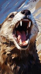 Snarling Otter Digital Art Illustration

 - obrazy, fototapety, plakaty