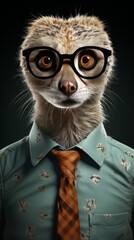 Anthropomorphic Meerkat in Business Attire with Glasses

