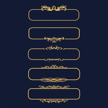 Set of golden frame calligraphic design elements. Luxury Filigree ornament, Gold menu and invitation border, frame, divider, page decor