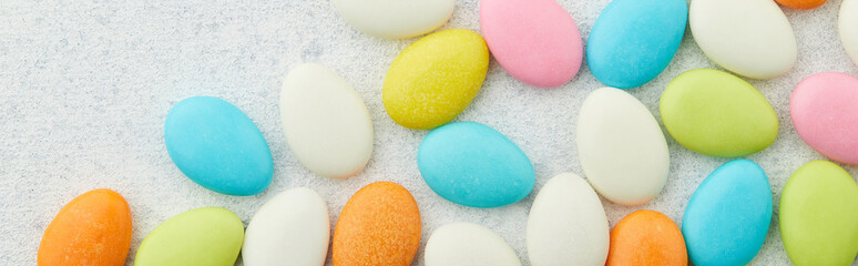 Traditional Easter Portuguese candies. Colorful sweets on grey background