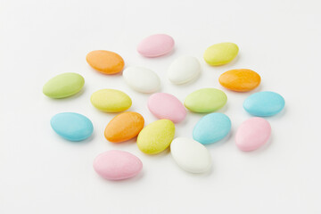 Traditional Easter Portuguese candies. Colorful sweets on white background.