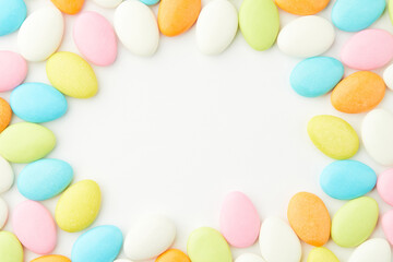 Traditional Easter Portuguese candies. Colorful sweets on white background