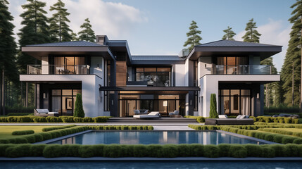 Fototapeta premium A beautifully designed modern residential building. Exterior view.