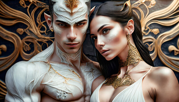 Male and female elf couple in fantasy style