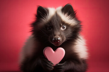 Skunk with a Pink Heart | Animal Valentines Day 