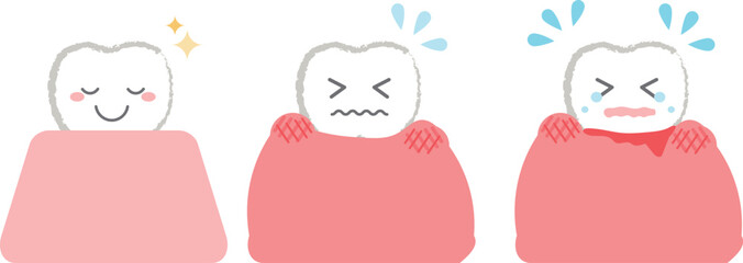 歯茎が腫れる症状の歯のキャラクターセット　主線あり