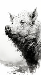 Monochromatic Portrait of a Wild Boar

