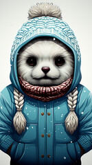 a portrait of an  anthropomorphic sloth dressed in cold-weather jacket and hat.