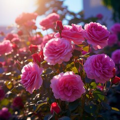 Fototapeta premium Pink Rose Garden Buds in Sunlight Close-Up