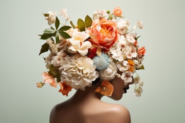 Bloom Cascade. Artistic Portrait - Woman's Profile with Decorative Flowers