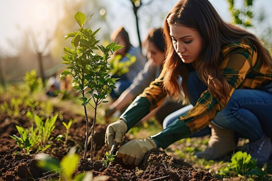 Community members engaged in a social responsibility project Like planting trees in a neighborhood