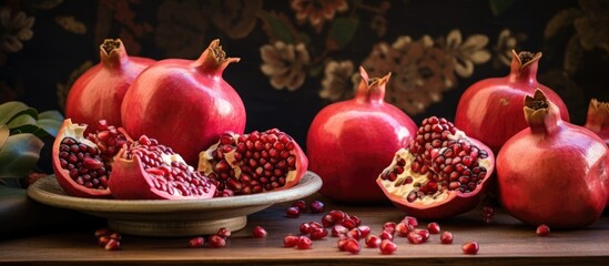 Ready-to-eat organic red pomegranates.