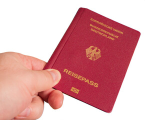 German Passport in Men's Hand, PNG Isolated