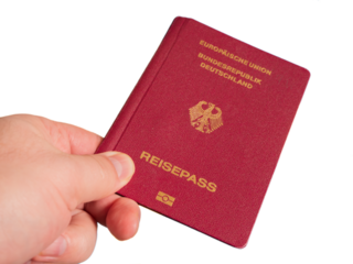 German Passport in Men's Hand, PNG Isolated