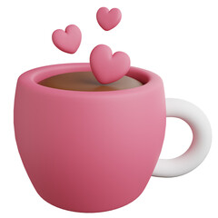 3d render of coffee cup with valentines icon.