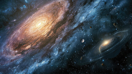 Celestial Evolution: Spiral and Elliptical Galaxies - obrazy, fototapety, plakaty