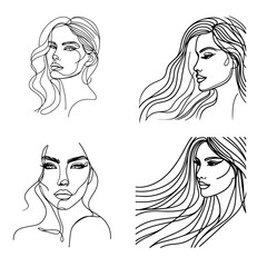 Beautiful women face line illustration template