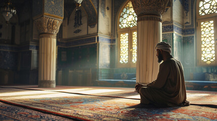 Muslim Guy Reading The Koran in the mosque