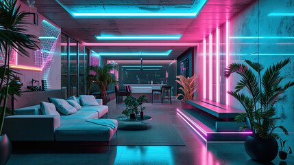 High-Tech Gaming Room: Neon Accents & Sleek Style