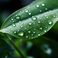 Close-up of water droplets on a leaf.