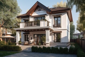 Fototapeta premium A house with a light facade. Modern architecture