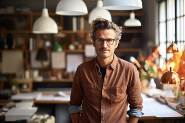 Fototapeta premium Male Designer in the Clothes Design Studio