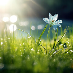 A springtime meadows with flowers in the sun, green garden in springtime