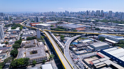 Aerial view of the Ipiranga neighborhood, in São Paulo, Brazil. individual bus line