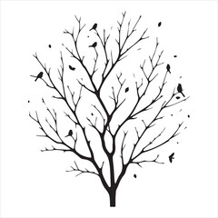 vector black silhouette of a bare tree, Naked Tree vector silhouette, isolated white background