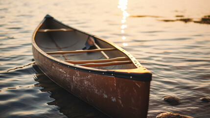 Obraz premium Peaceful Paddling: Canoe Against Neutral Water Background
