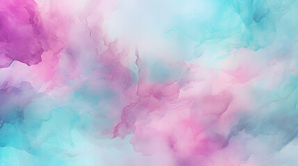 magenta teal mint cyan white abstract watercolor. Colorful art background. Light pastel. Brush splash daub stain grunge. Like a dramatic sky with clouds - obrazy, fototapety, plakaty