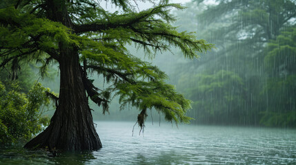 Cypress's Cool Rain: Authentic Tree Portrayal