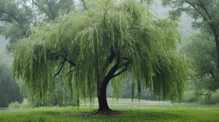 Light Shower Elegance: Willow Tree Portrayal